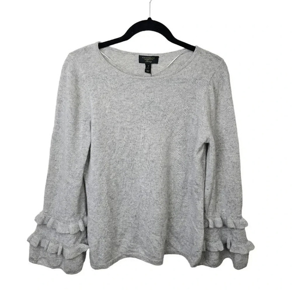 CHARTER CLUB Pure Cashmere Double-Ruffle Sweater Gray Size Medium - Picture 2 of 9